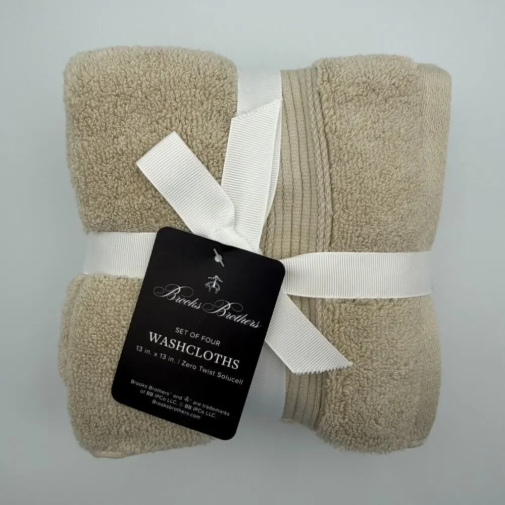 Brooks Brothers Washcloths Set of 4 Beige Stone Zero Twist Solucell 13